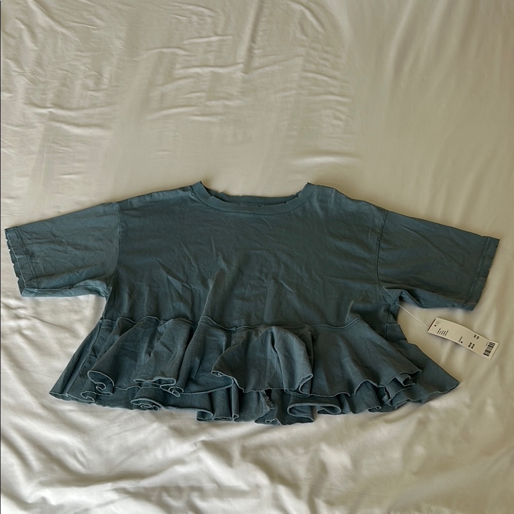 Blue Ruffle Hem Top